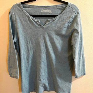 Eddie Bauer 3/4 shirt, v-neck, XL, mint green/white